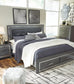 Cama Lodanna con dos cajones, cómoda con espejo y mesita de noche