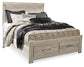 Cama de plataforma Bellaby con dos cajones de almacenamiento, tocador con espejo y mesita de noche