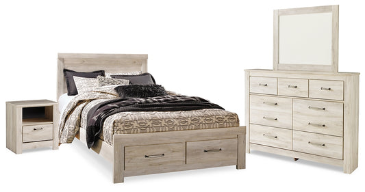 Cama de plataforma Bellaby con dos cajones de almacenamiento, tocador con espejo y mesita de noche