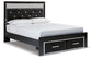 Cama con plataforma de almacenamiento y paneles tapizados Kaydell