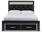 Cama con plataforma de almacenamiento y paneles tapizados Kaydell