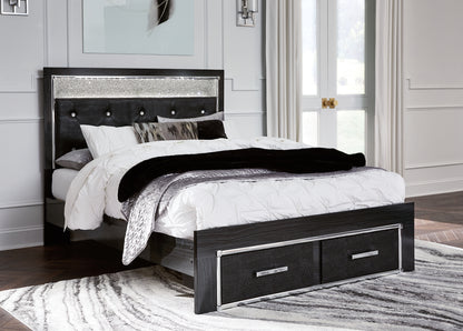 Cama con plataforma de almacenamiento y paneles tapizados Kaydell