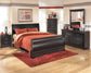 Cama estilo trineo Huey Vineyard con tocador con espejo, cómoda y mesita de noche