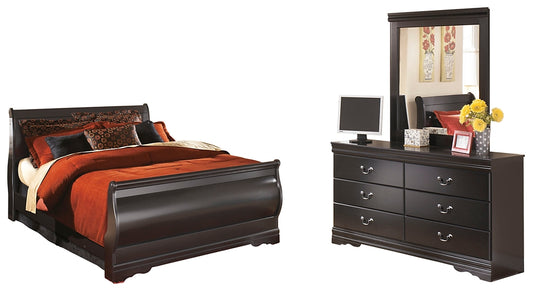 Cama estilo trineo Huey Vineyard con tocador con espejo
