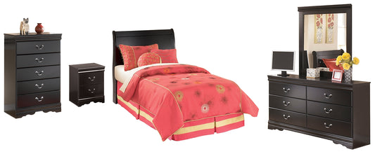 Huey Vineyard  Sleigh Headboard With Mirrored Dresser, Chest And Nightstand