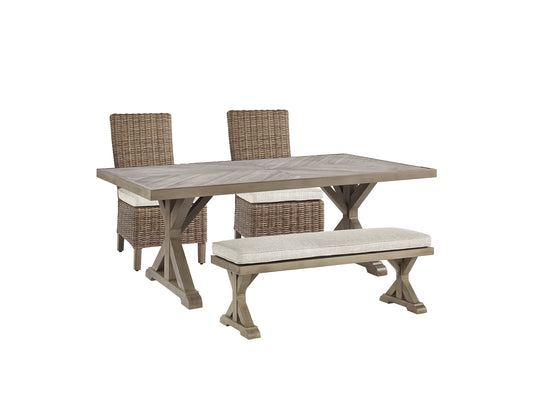 Mesa de comedor para exteriores Beachcroft con 2 sillas y 2 bancos