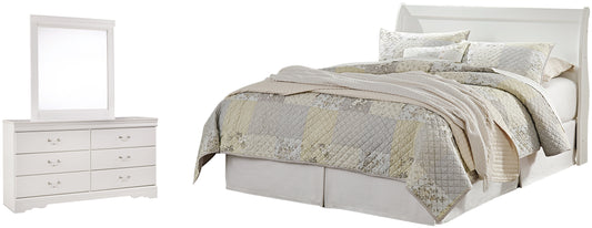Cabecero de cama estilo trineo Anarasia con tocador con espejo