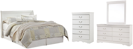 Cabecero de cama estilo trineo Anarasia con cómoda y espejo