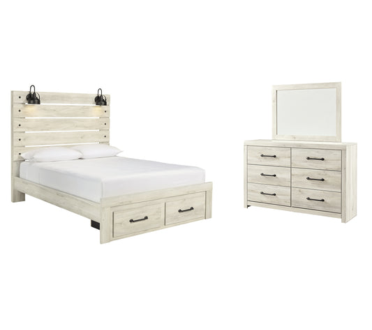 Cama Cambeck con dos cajones y cómoda con espejo