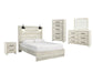 Cama Cambeck con paneles, cómoda con espejo y mesita de noche
