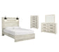 Cama con paneles Cambeck, cómoda con espejo y arcón