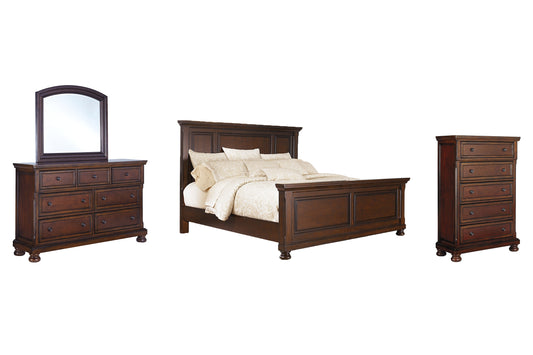 Cama Porter con paneles, cómoda y espejo
