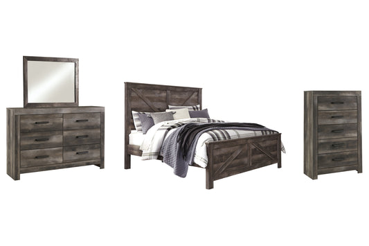 Cama Wynnlow Crossbuck con paneles, cómoda y espejo