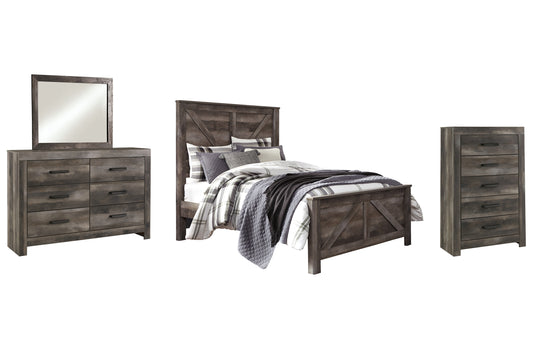 Cama Wynnlow Crossbuck con paneles, cómoda y espejo