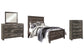 Cama Wynnlow Crossbuck con paneles, cómoda y espejo