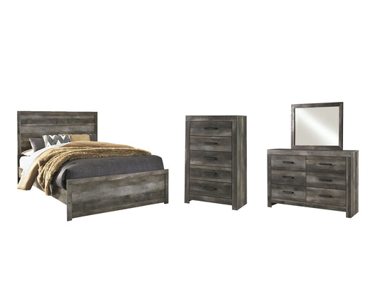 Cama con paneles Wynnlow, cómoda y espejo