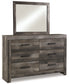 Cama Wynnlow Crossbuck con paneles, cómoda y espejo