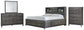 Cama Caitbrook con 8 cajones, cómoda con espejo y cómoda