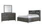 Cama Caitbrook con 8 cajones y cómoda con espejo