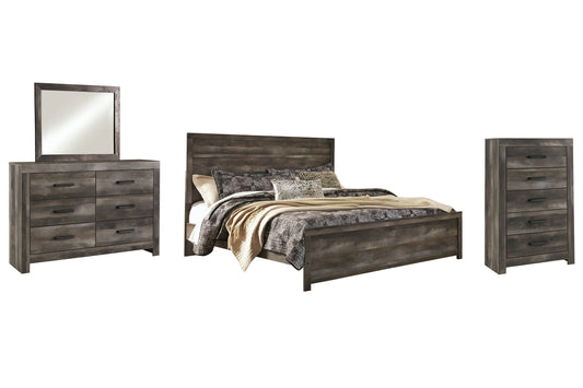 Cama con paneles Wynnlow, cómoda y espejo
