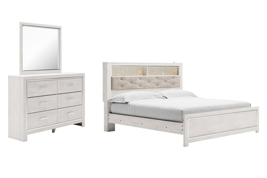 Cama-librería con paneles Altyra y cómoda con espejo