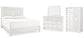 Cama Paxberry con paneles, cómoda y espejo