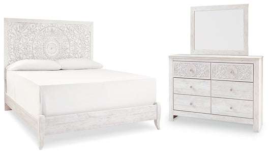 Cama Paxberry con paneles y tocador con espejo