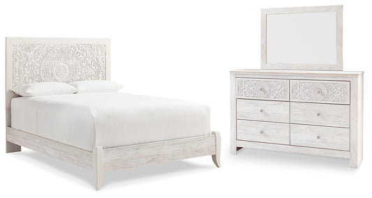 Cama Paxberry con paneles y tocador con espejo