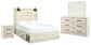 Cama Cambeck con dos cajones, cómoda con espejo y mesita de noche