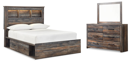 Cama-librería Drystan con 4 cajones y cómoda con espejo