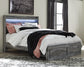Cama Baystorm con dos cajones, cómoda con espejo y mesita de noche