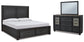 Cama Foyland con almacenamiento y tocador con espejo
