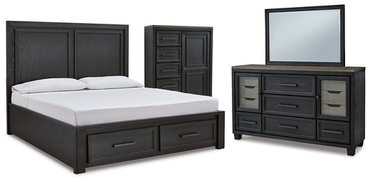 Cama Foyland con almacenamiento, tocador con espejo y cómoda