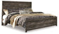 Cama con paneles Wynnlow, cómoda con espejo y mesita de noche