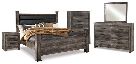 Cama con dosel Wynnlow con tocador con espejo, cómoda y mesita de noche
