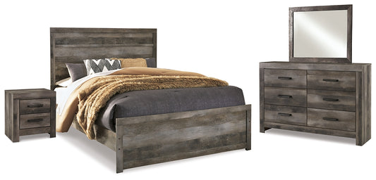 Cama con paneles Wynnlow, tocador con espejo y mesita de noche