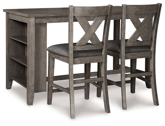 Mesa de comedor alta Caitbrook y dos taburetes