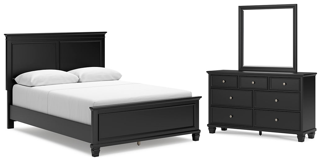 Cama con paneles Lanolee y tocador con espejo