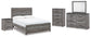 Cama Bronyan con paneles, cómoda con espejo y mesita de noche