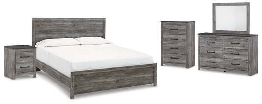 Cama Bronyan con paneles, cómoda con espejo y mesita de noche