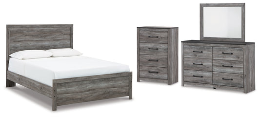 Cama Bronyan con paneles, cómoda y espejo