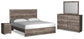 Cama Ralinksi con paneles, cómoda con espejo y mesita de noche