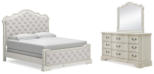 Cama tapizada Arlendyne California con tocador con espejo