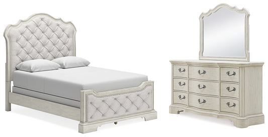 Cama tapizada Arlendyne con tocador con espejo