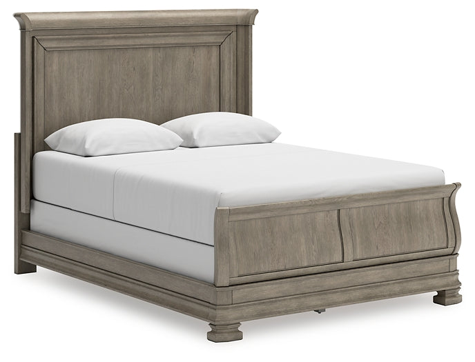 Cama tipo trineo Lexorne con tocador con espejo