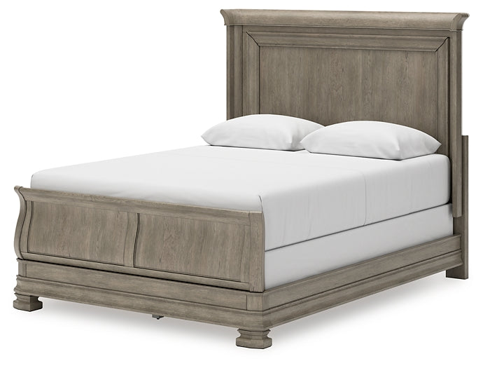 Cama tipo trineo Lexorne con tocador con espejo