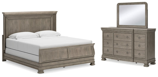 Cama tipo trineo Lexorne con tocador con espejo