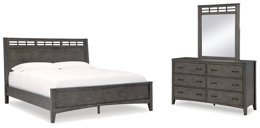 Cama Montillan con paneles y cómoda con espejo