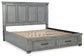 Cama California con almacenaje y tocador con espejo Russelyn