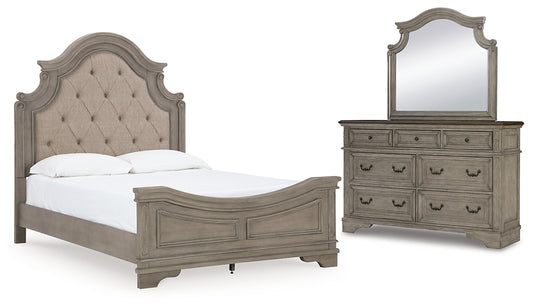 Cama con paneles Lodenbay y tocador con espejo